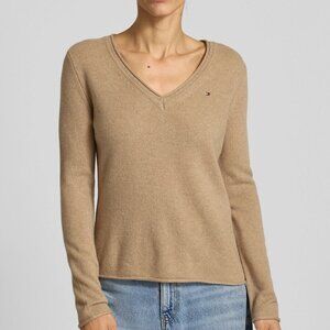 Tommy Hilfiger Pima Cotton V-Neck Sweater Tan – XS